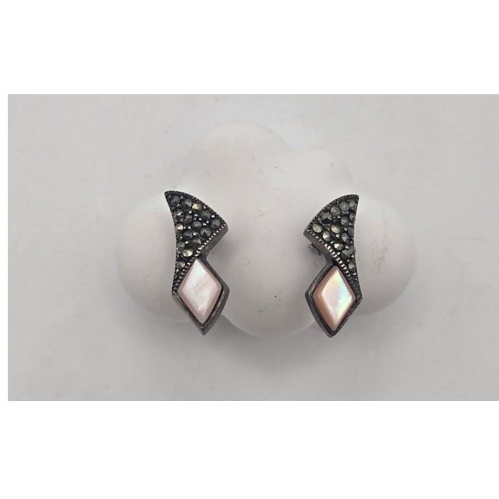 Vintage Sterling Mother of Pearl & Marcasite Earrings